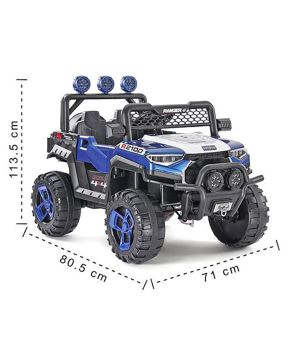 Babyhug RANGER 4X4 Battery Operated Ride On Jeep with Music & LED Lights - Blue| Forward & Reverse Drive| Wide Comfortable Seat| Rechargeable Battery| Remote Control| Pre-loaded Music with USB & AUX| Easy to Assemble| Wide Comfortable Seat| Easy to O