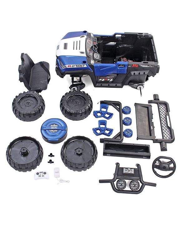 Babyhug RANGER 4X4 Battery Operated Ride On Jeep with Music & LED Lights - Blue| Forward & Reverse Drive| Wide Comfortable Seat| Rechargeable Battery| Remote Control| Pre-loaded Music with USB & AUX| Easy to Assemble| Wide Comfortable Seat| Easy to O