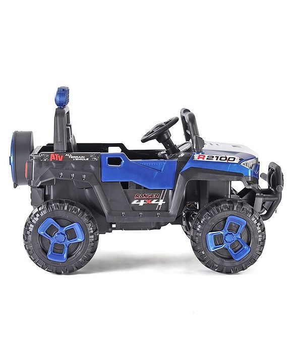 Babyhug RANGER 4X4 Battery Operated Ride On Jeep with Music & LED Lights - Blue| Forward & Reverse Drive| Wide Comfortable Seat| Rechargeable Battery| Remote Control| Pre-loaded Music with USB & AUX| Easy to Assemble| Wide Comfortable Seat| Easy to O