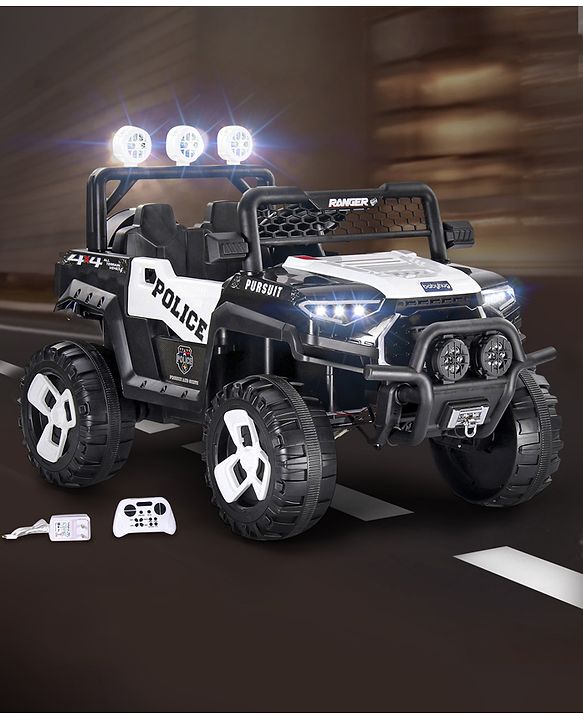 Babyhug RANGER 4X4 Battery Operated Ride On Jeep with Music & LED Lights - Black| Forward & Reverse Drive| Wide Comfortable Seat| Rechargeable Battery| Remote Control| Pre-loaded Music with USB & AUX| Easy to Assemble| Wide Comfortable Seat| Easy to