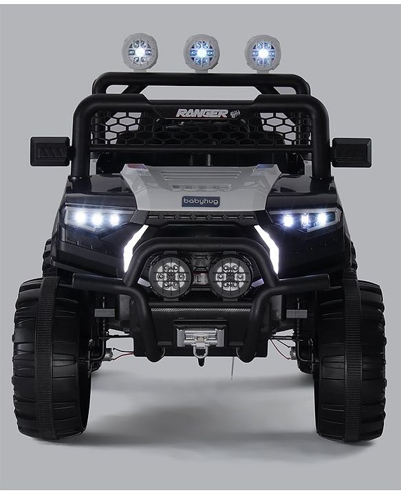 Babyhug RANGER 4X4 Battery Operated Ride On Jeep with Music & LED Lights - Black| Forward & Reverse Drive| Wide Comfortable Seat| Rechargeable Battery| Remote Control| Pre-loaded Music with USB & AUX| Easy to Assemble| Wide Comfortable Seat| Easy to