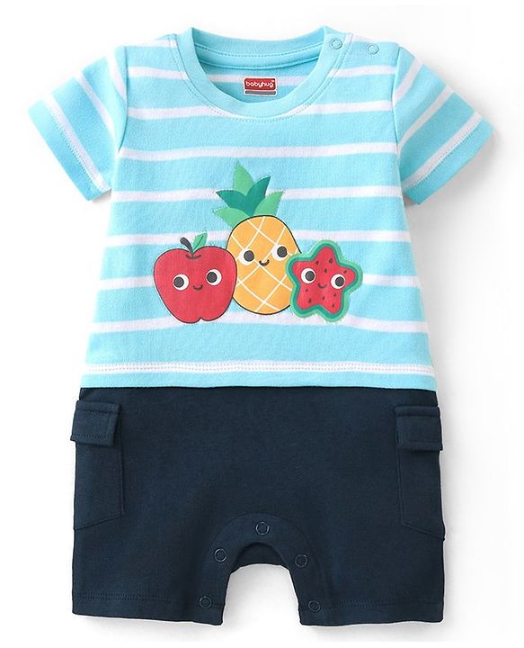 Babyhug 100% Cotton Half Sleeves Romper Fruit Print - Blue