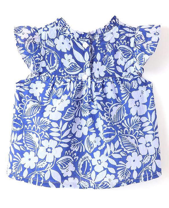 Babyhug Cotton Woven Half Sleeves  Top with Frills Detailing Floral Print - Blue