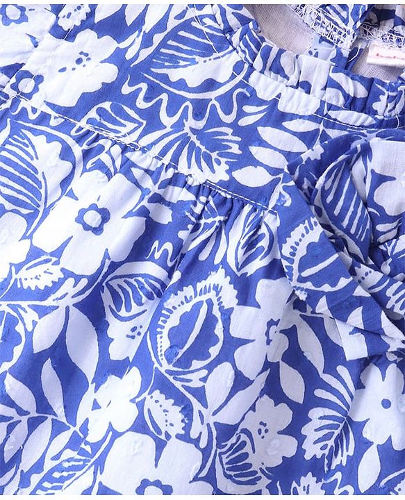 Babyhug Cotton Woven Half Sleeves  Top with Frills Detailing Floral Print - Blue