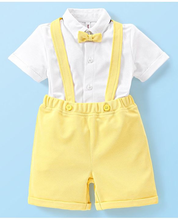 Babyhug Half Sleeves Shirt & Shorts with Suspenders Bow - Yellow