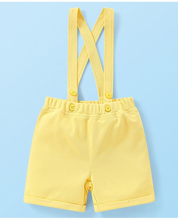 Babyhug Half Sleeves Shirt & Shorts with Suspenders Bow - Yellow