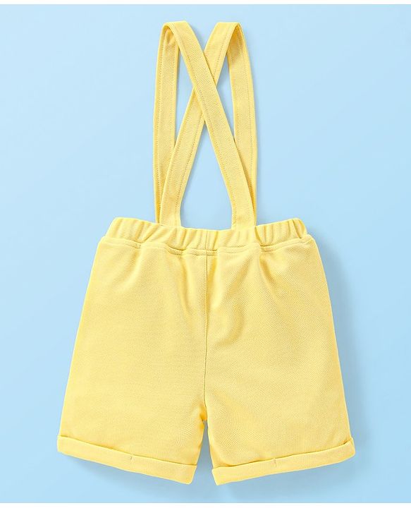 Babyhug Half Sleeves Shirt & Shorts with Suspenders Bow - Yellow