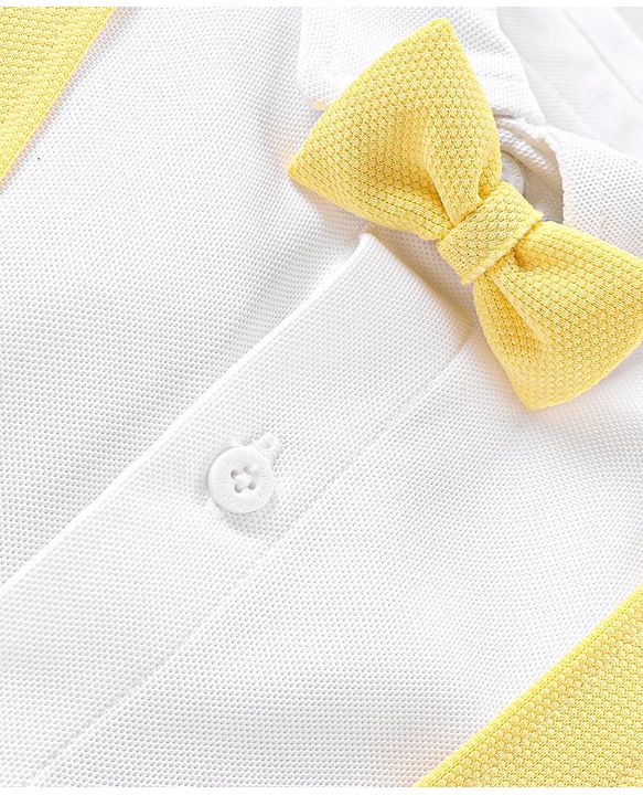 Babyhug Half Sleeves Shirt & Shorts with Suspenders Bow - Yellow