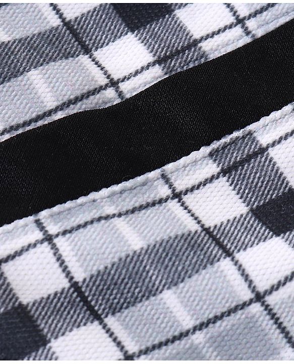 Babyhug Half Sleeves Checks Attached Waist Coat Shirt & Shorts Set with Bow  - White & Black