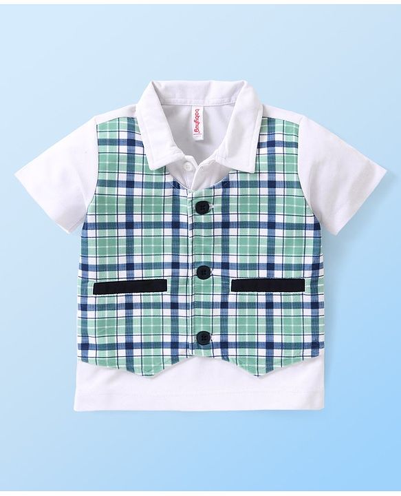 Babyhug Half Sleeves Checks T-Shirts with Shorts Set - Navy Blue