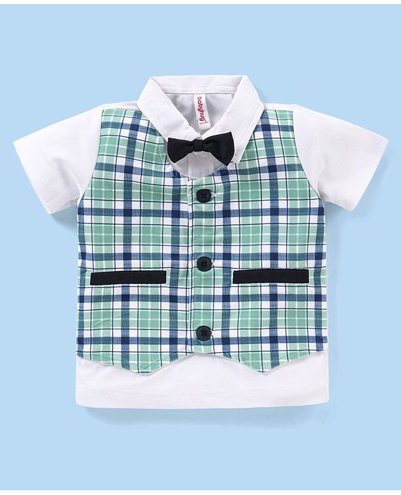 Babyhug Half Sleeves Checks T-Shirts with Shorts Set - Navy Blue