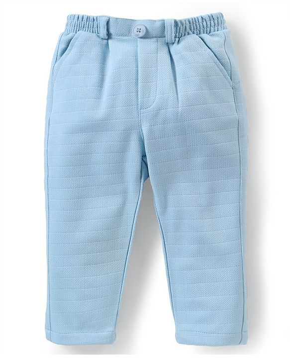 Babyhug Knit Full Sleeves Printed Party Shirt & Trousers with Cap Bow & Suspender - Light Blue