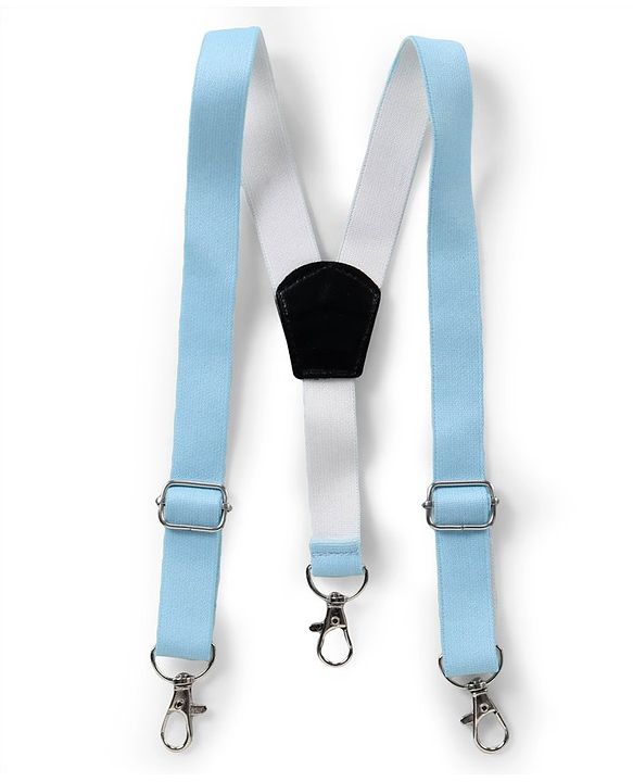 Babyhug Knit Full Sleeves Printed Party Shirt & Trousers with Cap Bow & Suspender - Light Blue