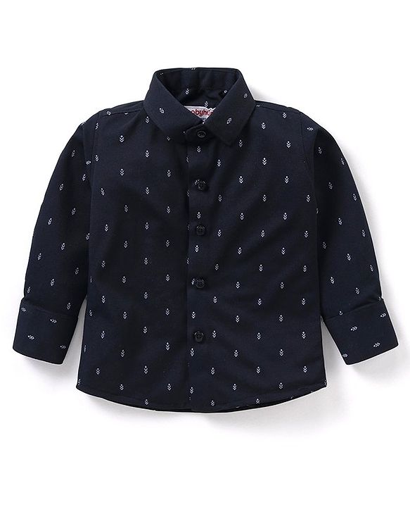 Babyhug Knit Full Sleeves Printed Party Shirt & Trousers with Cap Bow & Suspender - Navy Blue & Grey