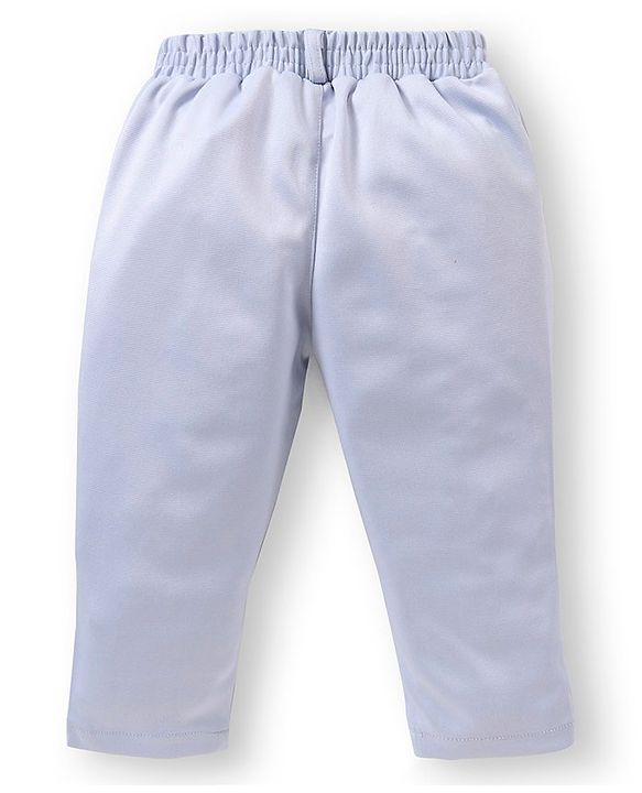 Babyhug Knit Full Sleeves Printed Party Shirt & Trousers with Cap Bow & Suspender - Navy Blue & Grey