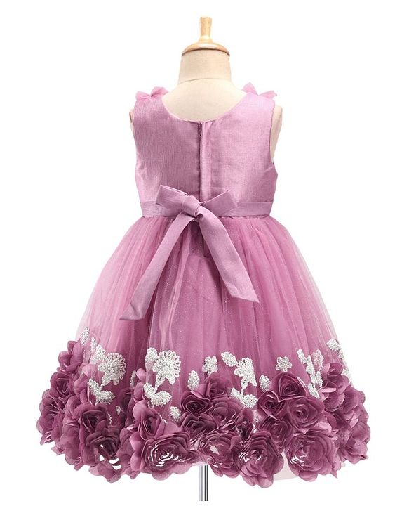 Babyhug Sleeveless Floral & & Pearl Embellishment Fit & Flared Party Frock - Mauve