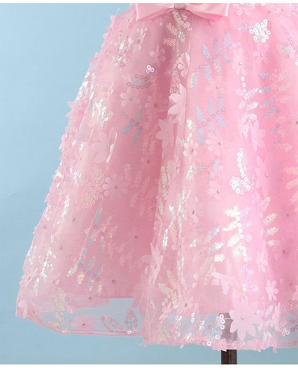 Babyhug Sleeveless Party Frock with Floral Embroidery & Bow Detailing - Pink