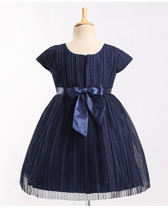 Babyhug Cap Sleeves  Fit & Flare   Party Frock with Floral Applique - Navy Blue