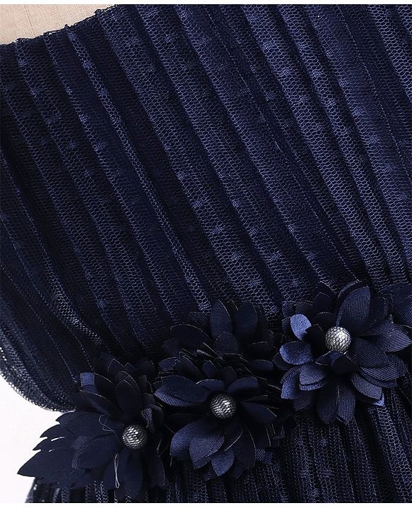 Babyhug Cap Sleeves  Fit & Flare   Party Frock with Floral Applique - Navy Blue