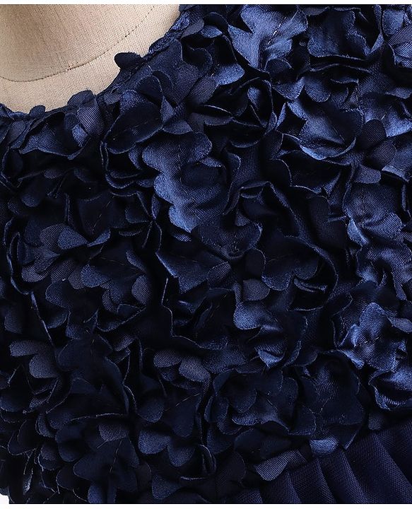 Babyhug Sleeveless Fit & Flare Textured Yoke Party Frock with Floral Applique - Blue