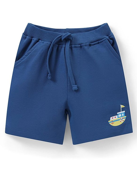 Babyhug Single Jersey Knit Half Sleeves T-Shirt & Shorts Set Ship Print - Blue