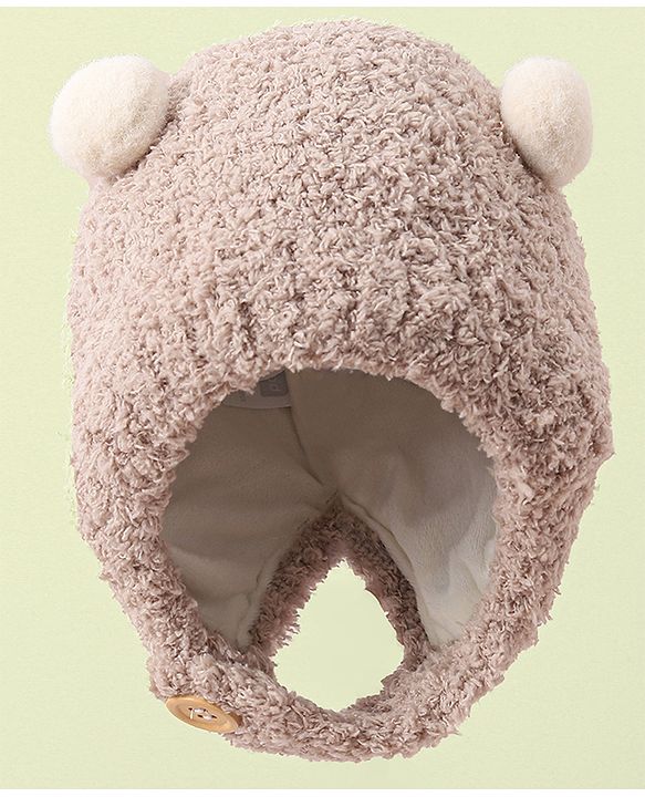 Babyhug Woollen Cap with Bear 3D Applique - Khaki