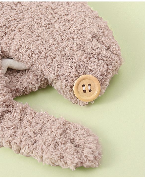 Babyhug Woollen Cap with Bear 3D Applique - Khaki