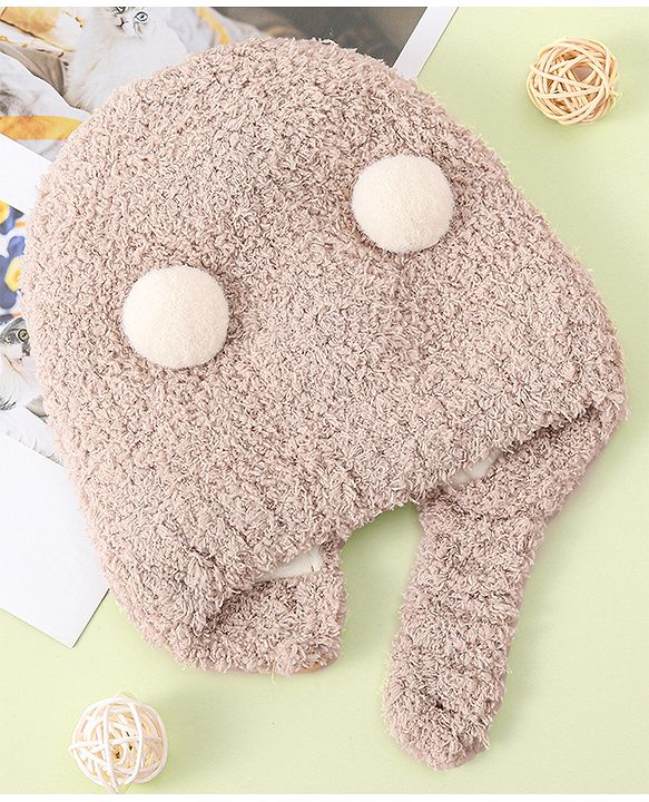Babyhug Woollen Cap with Bear 3D Applique - Khaki