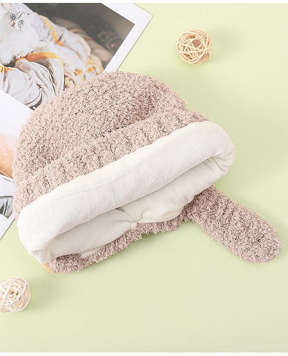 Babyhug Woollen Cap with Bear 3D Applique - Khaki