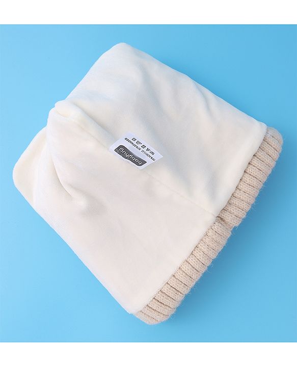 Babyhug Woollen Cap with Dino Embroidery Pom Pom Detailing - Beige