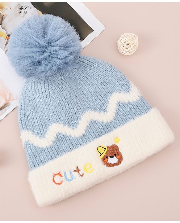 Babyhug Woollen Cap with Bear Text Design & Pom Pom Detailing - Pink