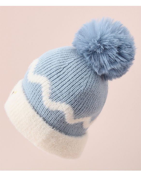 Babyhug Woollen Cap with Bear Text Design & Pom Pom Detailing - Pink