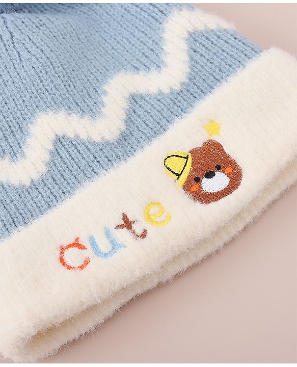 Babyhug Woollen Cap with Bear Text Design & Pom Pom Detailing - Pink