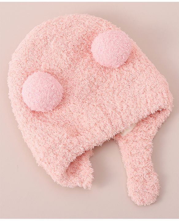 Babyhug Woollen Cap with Bear 3D Applique - Pink