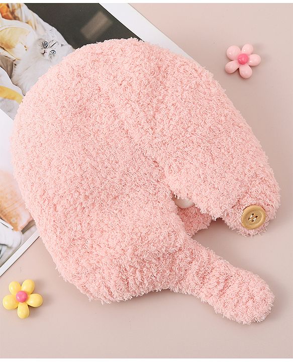 Babyhug Woollen Cap with Bear 3D Applique Pink - Diameter 12.5 cm