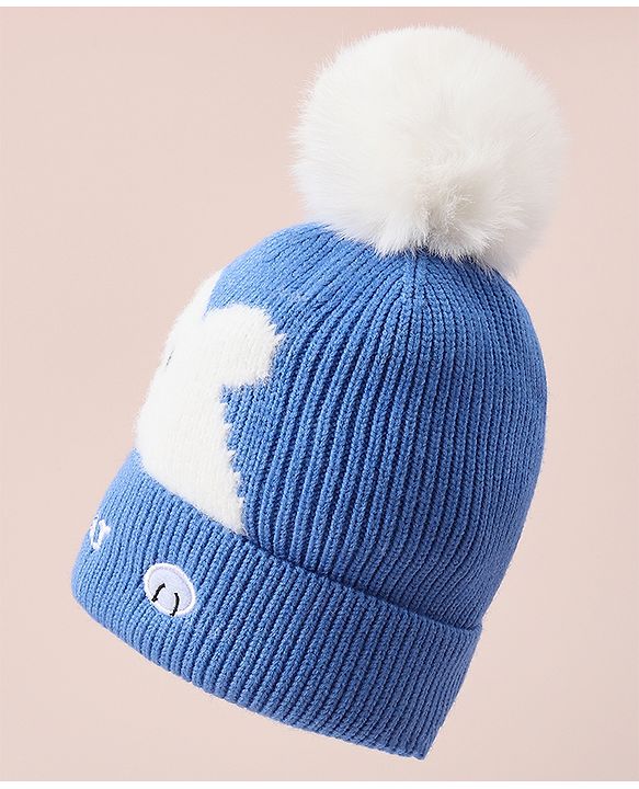 Babyhug Woollen Cap With Bear Design - Blue