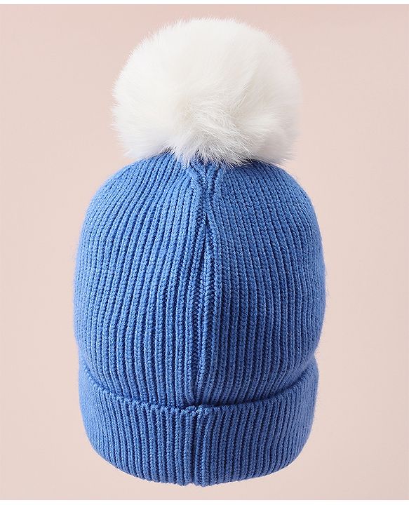 Babyhug Woollen Cap With Bear Design - Blue