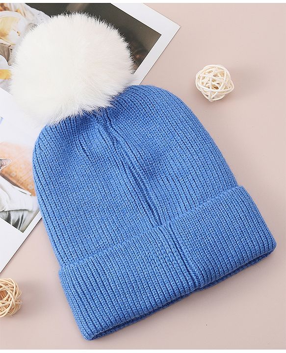 Babyhug Woollen Cap With Bear Design - Blue