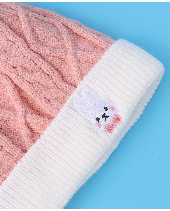 Babyhug Woollen Cap with Cable Knit Design & Pom Pom Detailing - Pink