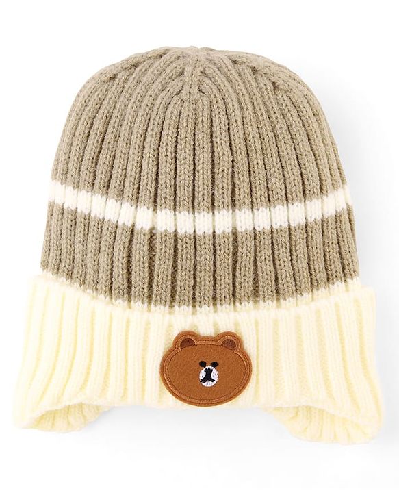 Babyhug Woollen Cap with Bear Applique Grey & Beige - Diameter 11.5 cm