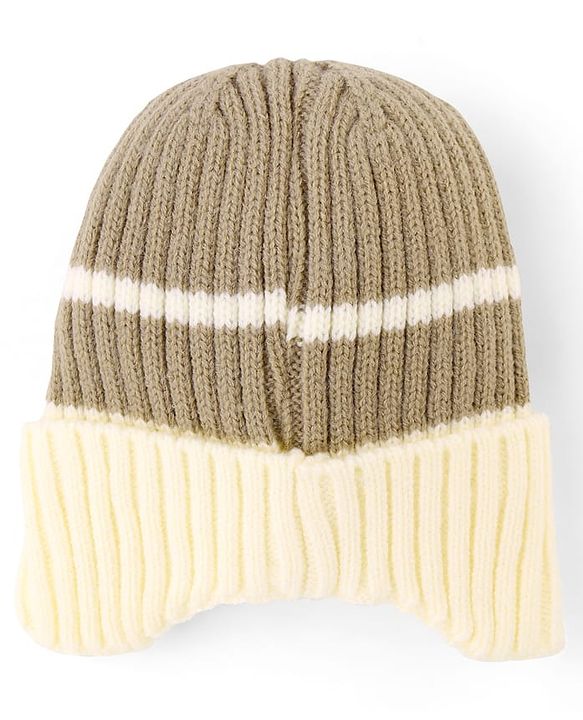 Babyhug Woollen Cap with Bear Applique Grey & Beige - Diameter 11.5 cm