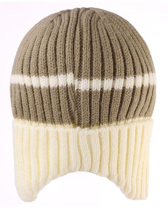 Babyhug Woollen Cap with Bear Applique Grey & Beige - Diameter 11.5 cm