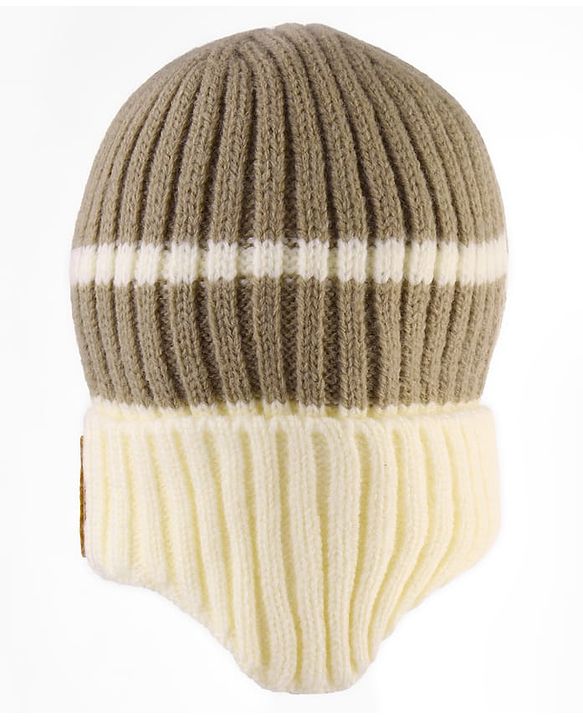 Babyhug Woollen Cap with Bear Applique Grey & Beige - Diameter 11.5 cm