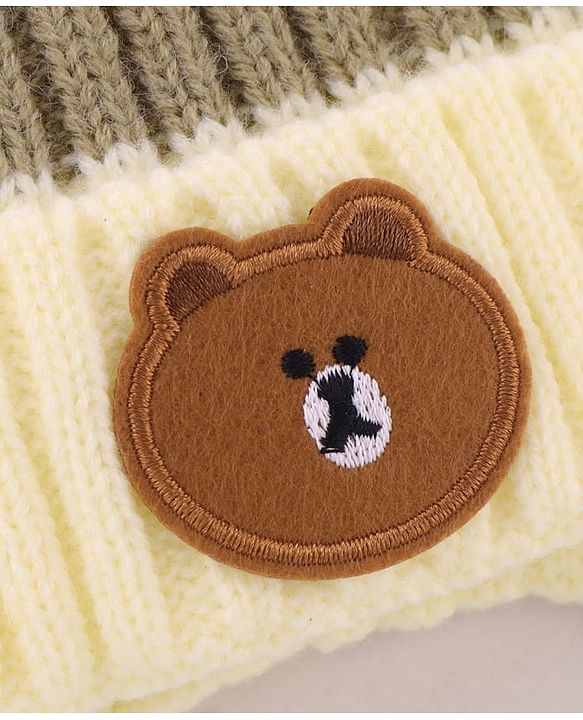 Babyhug Woollen Cap with Bear Applique Grey & Beige - Diameter 11.5 cm