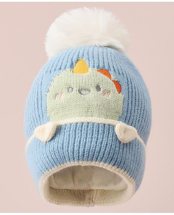 Babyhug Woollen Cap with Dino Design - Blue