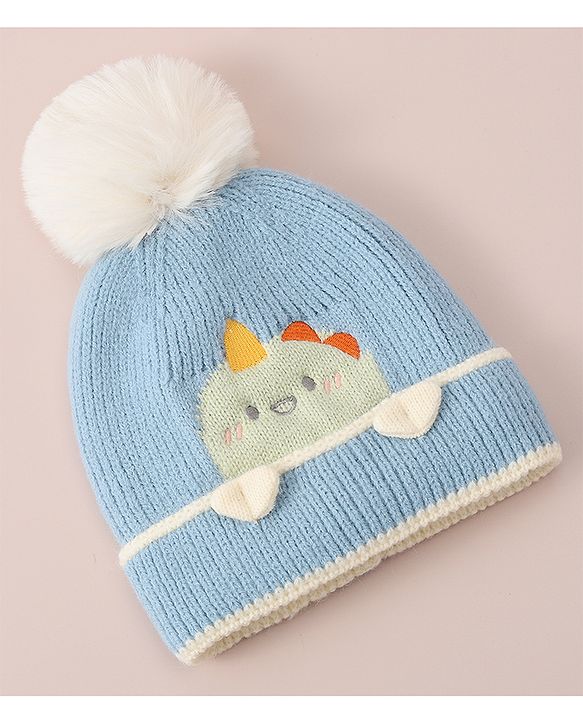 Babyhug Woollen Cap with Dino Design - Blue