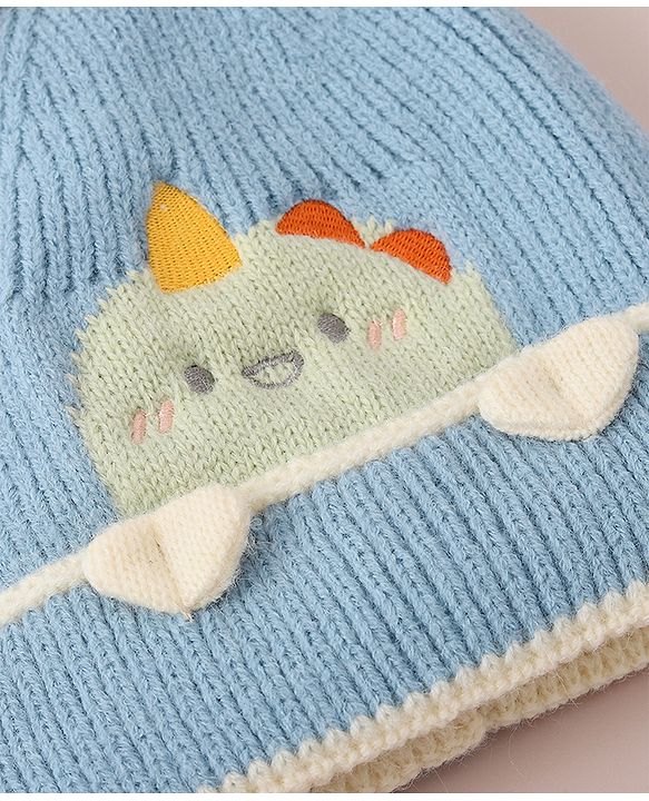 Babyhug Woollen Cap with Dino Design - Blue