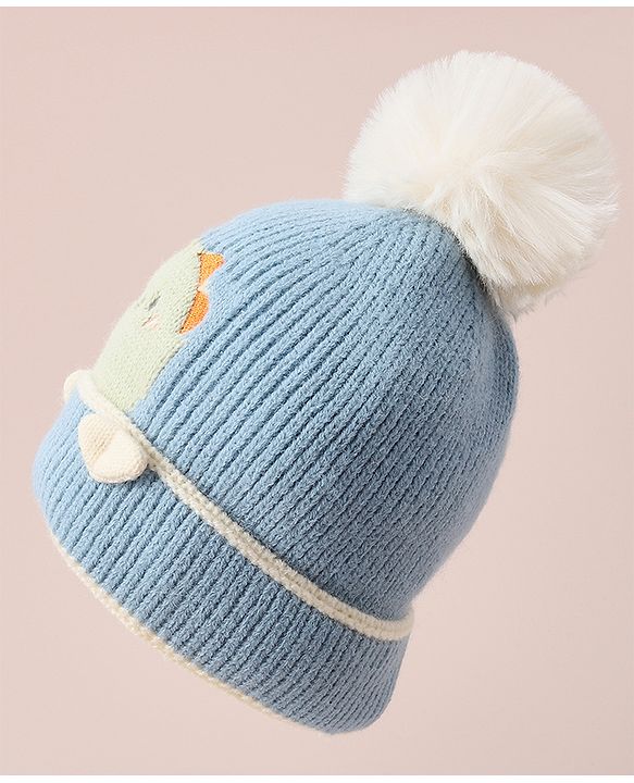 Babyhug Woollen Cap with Dino Design - Blue
