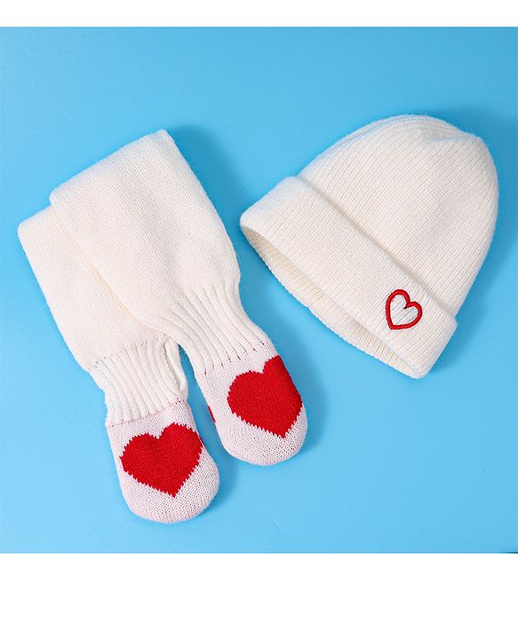 Babyhug Woollen Cap & Muffler Set with Heart Design - White