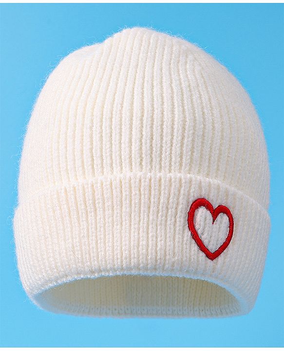 Babyhug Woollen Cap & Muffler Set with Heart Design - White